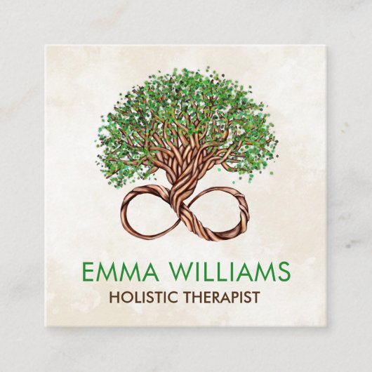 Levensboom - oneindig - Groene bladeren Vierkante Visitekaartje (Voorkant)