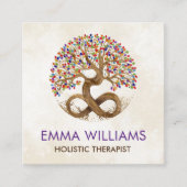 Levensboom - oneindig - Regenboog/Chakra laat de v Vierkante Visitekaartje (Voorkant)