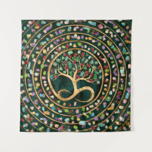 Levensboom - oneindige spiraal - kleurrijke geodes wandkleed