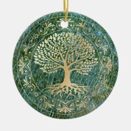 Levensboom op de achtergrond van de groene mozaïek keramisch ornament