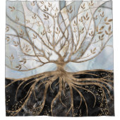 Levensboom - Pearl, Gold en zwarte marmer Douchegordijn (Voorkant)