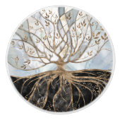 Levensboom - Pearl, Gold en zwarte marmer Keramische Knop (Voorkant)