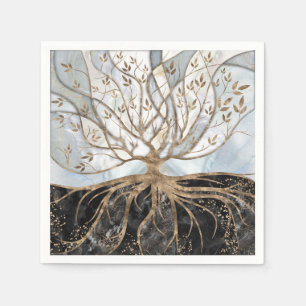 Levensboom - Pearl, Gold en zwarte marmer Servet
