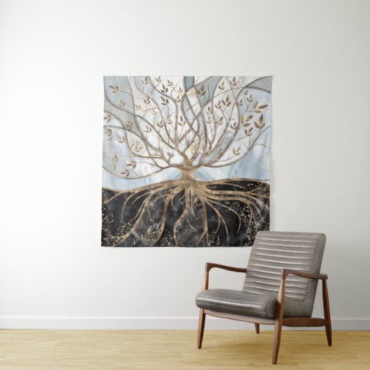 Levensboom - Pearl, Gold en zwarte marmer Wandkleed (In situ)