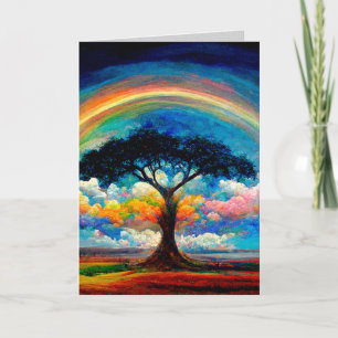 Levensboom Regenboog Geluks Groetkaart/Notitiekaar Kaart