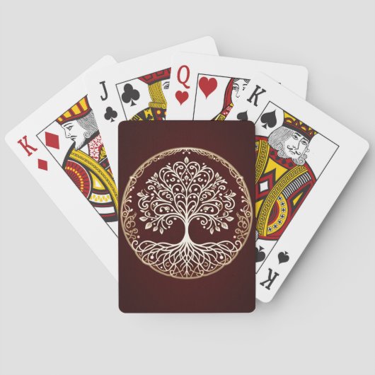 Levensboom robuust donkerrood Keltisch Pokerkaarten (Achterkant)