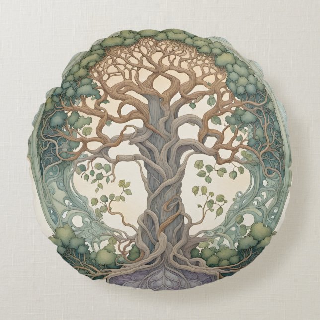 Levensboom Rond Kussen (Voorkant)