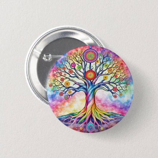 Levensboom Ronde Button 5,7 Cm (Voorkant /achterkant)