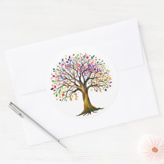 Levensboom Ronde Sticker (Envelop)