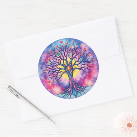 Levensboom Ronde Sticker (Envelop)