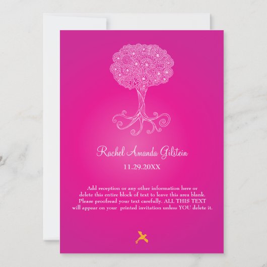  levensboom roze bat Mitzvah Kaart (Achterkant)