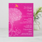  levensboom roze bat Mitzvah Kaart (Staand voorkant)