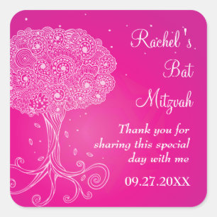  levensboom roze bat Mitzvah Vierkante Sticker