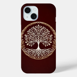 Levensboom Rustiek Donkerrood Keltisch iPhone 15 Case