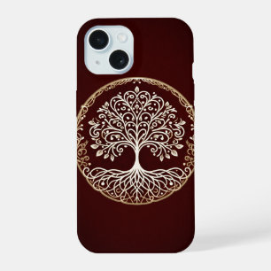 Levensboom Rustiek Donkerrood Keltisch iPhone 15 Case