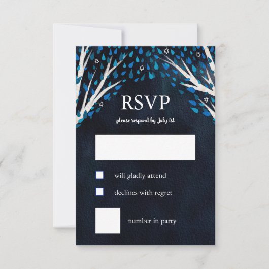 Levensboom Sterren Waterverf Bat Bar Mitswa RSVP Kaartje (Voorkant)