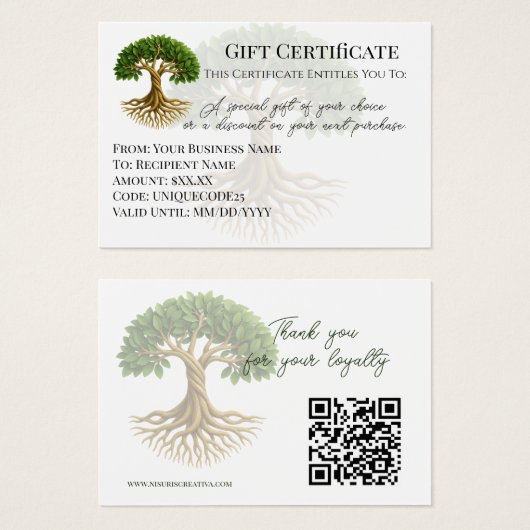 Levensboom Symbool Zakelijk Logo Cadeaubon Visitekaartje (Voorkant /achterkant)