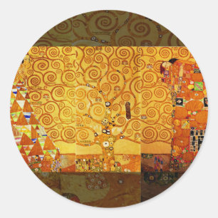 Levensboom van Gustav Klimt Nouveau Ronde Sticker