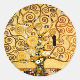 Levensboom van Gustav Klimt Nouveau Ronde Sticker