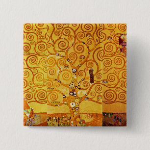 Levensboom van Gustav Klimt Nouveau Vierkante Button 5,1 Cm