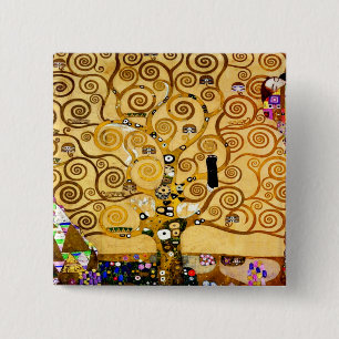 Levensboom van Gustav Klimt Nouveau Vierkante Button 5,1 Cm