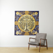 Levensboom van kedoki Blue Gold-borduurwerk Wandkleed (In situ)