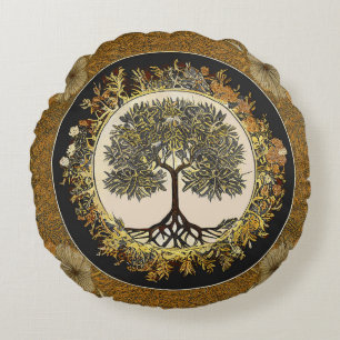 Levensboom van kedoki Floral Gold Embroidery Thro Rond Kussen