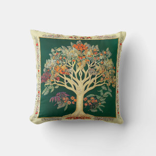 Levensboom van kedoki Green Embroidery Kussen
