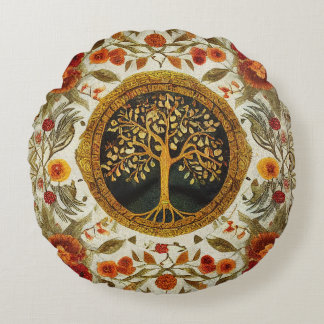 Levensboom van kedoki Oranje Green White Throw Pi Rond Kussen