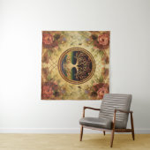 Levensboom van kedoki roos goudbroidery wandkleed (In Situ (horizontaal))