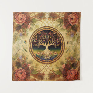Levensboom van kedoki roos goudbroidery wandkleed