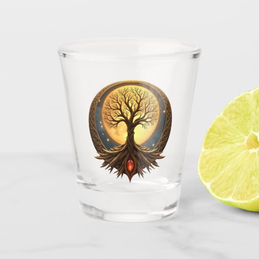 Levensboom – Verlicht door het Maanlicht Shot Glas (Voorkant)