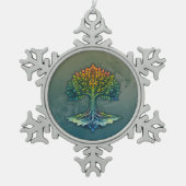 Levensboom Verschuivende Dageraad Tin Sneeuwvlok Ornament (Voorkant)