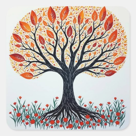 Levensboom Vierkante Sticker (Voorkant)