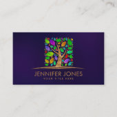 Levensboom - waterverf bladeren - vierkante vorm visitekaartje (Voorkant)