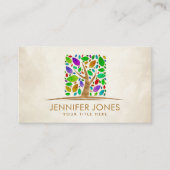 Levensboom - waterverf bladeren - vierkante vorm visitekaartje (Voorkant)