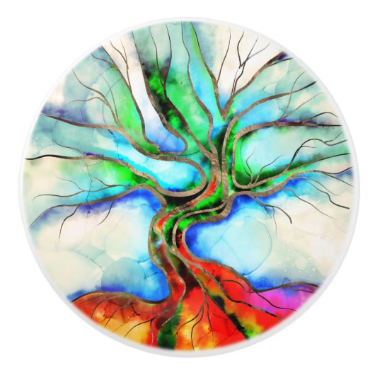 Levensboom - waterverf, inkt en goud keramische knop (Voorkant)