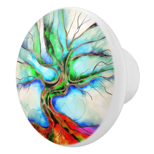 Levensboom - waterverf, inkt en goud keramische knop (Rechts)