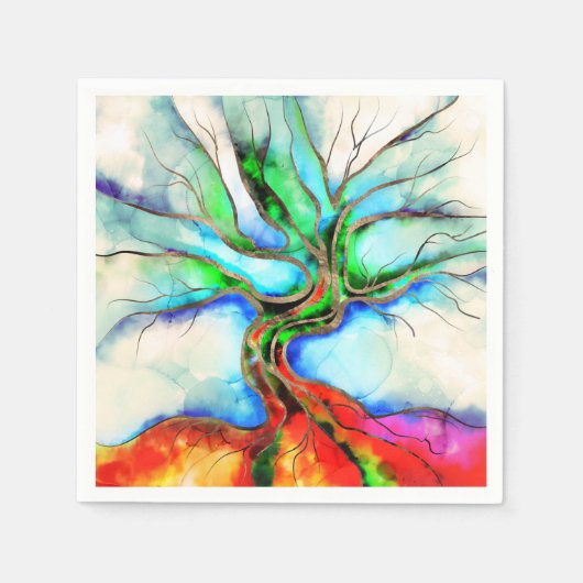 Levensboom - waterverf, inkt en goud servet (Voorkant)