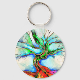 Levensboom - waterverf, inkt en goud sleutelhanger