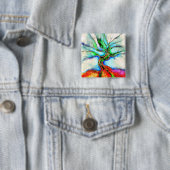 Levensboom - waterverf, inkt en goud vierkante button 5,1 cm (In situ)