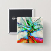 Levensboom - waterverf, inkt en goud vierkante button 5,1 cm (Voorkant /achterkant)