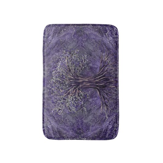 Levensboom - Yggdrasil Amethyst en zilver Badmat (Voorkant Verticaal)