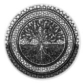 Levensboom - Yggdrasil- Dot Art Grayscale Keramische Knop (Voorkant)