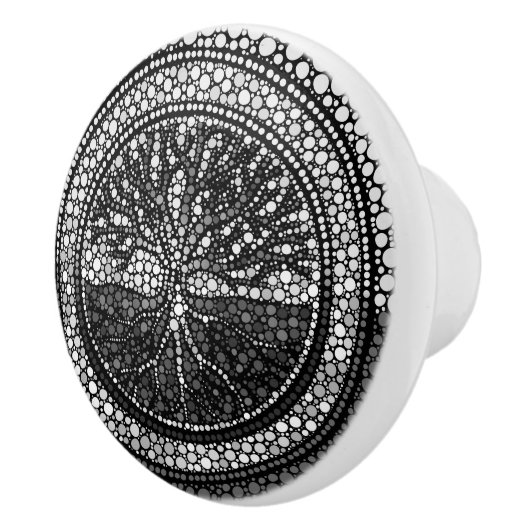 Levensboom - Yggdrasil- Dot Art Grayscale Keramische Knop (Rechts)