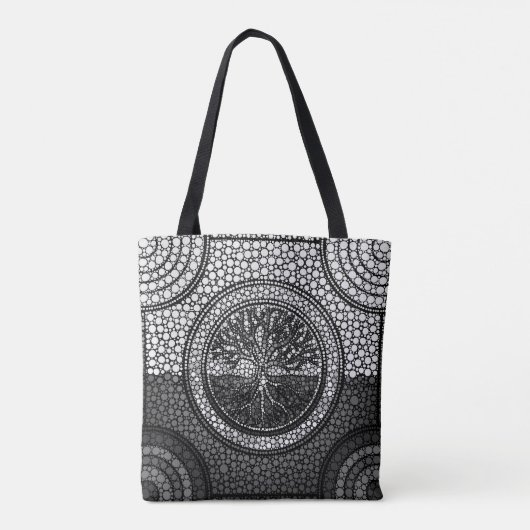 Levensboom - Yggdrasil- Dot Art Grayscale Tote Bag (Achterkant)
