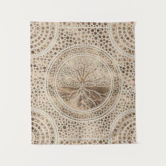Levensboom - Yggdrasil - Dot Art Pastel Gold Wandkleed (Voorkant)