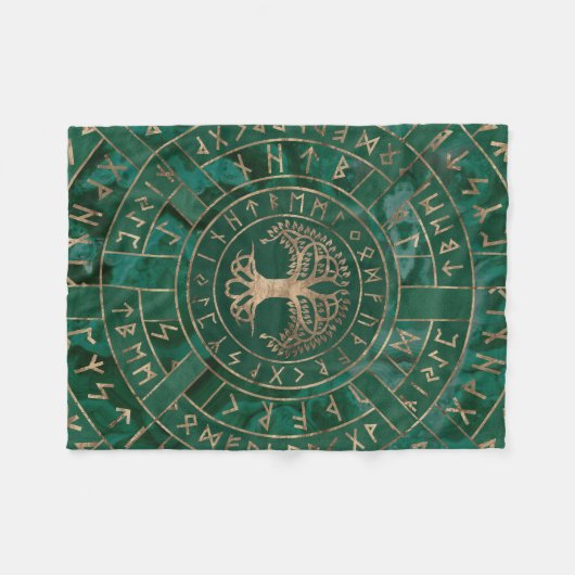 Levensboom - Yggdrasil en Futhark - Malachite Fleece Deken (Voorkant (Horizontaal))