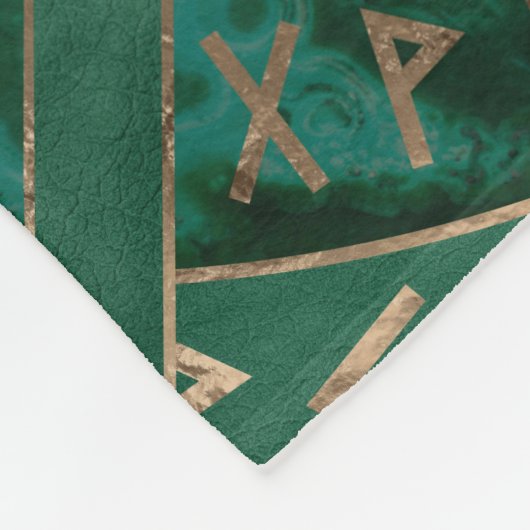 Levensboom - Yggdrasil en Futhark - Malachite Fleece Deken (Hoek)