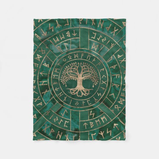 Levensboom - Yggdrasil en Futhark - Malachite Fleece Deken (Voorkant)